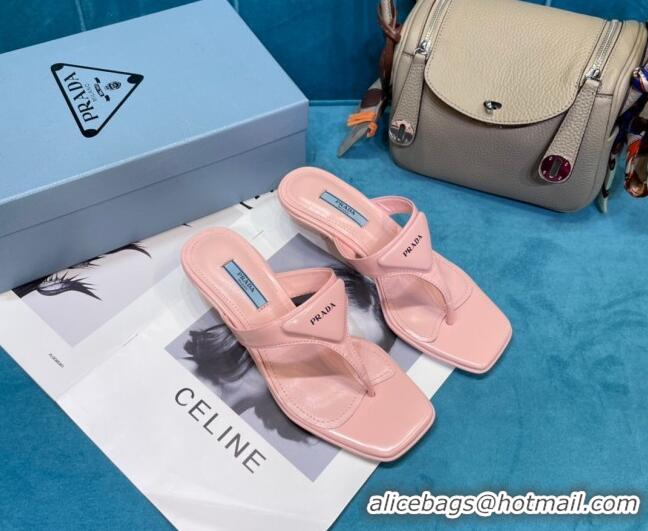 Perfect Prada Shiny Leather Heel Thong Sandals 3.5cm 043097 Pink 2021