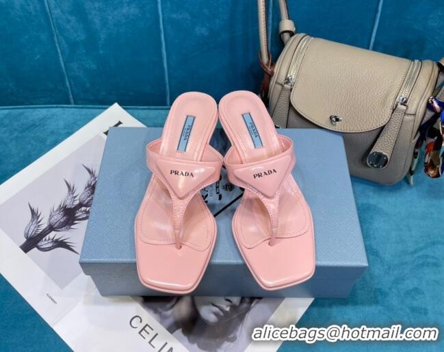 Perfect Prada Shiny Leather Heel Thong Sandals 3.5cm 043097 Pink 2021