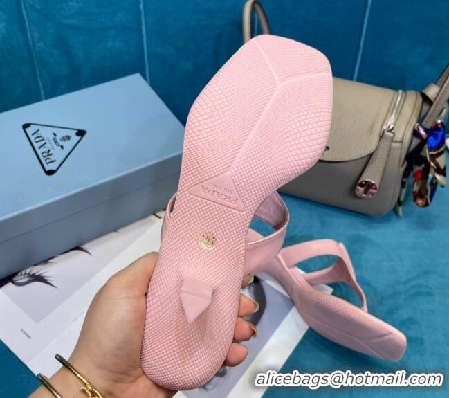 Perfect Prada Shiny Leather Heel Thong Sandals 3.5cm 043097 Pink 2021