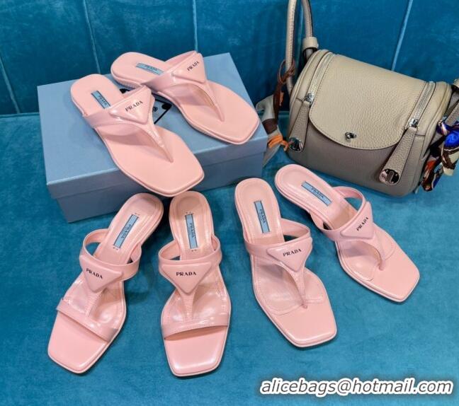 Perfect Prada Shiny Leather Heel Thong Sandals 3.5cm 043097 Pink 2021