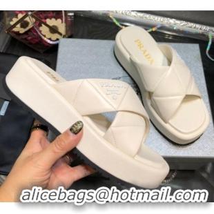 Low Price Prada Quilted Lambskin Platform Slide Sandals 050746 White 2021