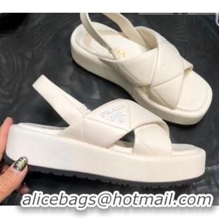 Best Quality Prada Quilted Lambskin Platform Sandals 050750 All White 2021