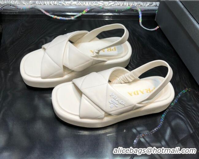 Best Quality Prada Quilted Lambskin Platform Sandals 050750 All White 2021