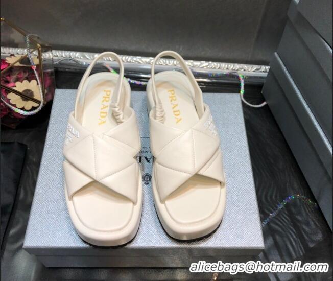 Best Quality Prada Quilted Lambskin Platform Sandals 050750 All White 2021