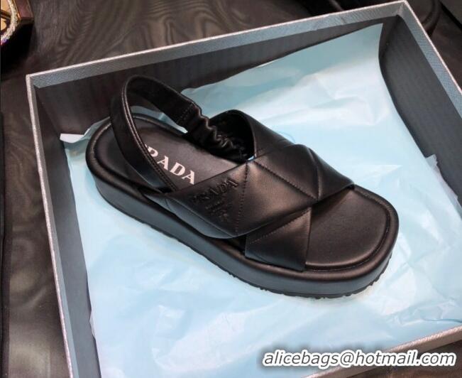 Super Quality Prada Quilted Lambskin Platform Sandals 050751 Black 2021