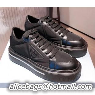 Top Quality Prada Macro Re-Nylon and Brushed leather Sneakers 051001 Black 2021 