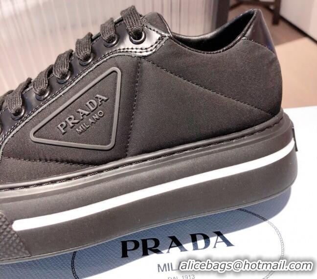 Top Quality Prada Macro Re-Nylon and Brushed leather Sneakers 051001 Black 2021 