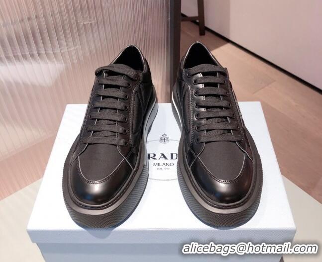 Top Quality Prada Macro Re-Nylon and Brushed leather Sneakers 051001 Black 2021 