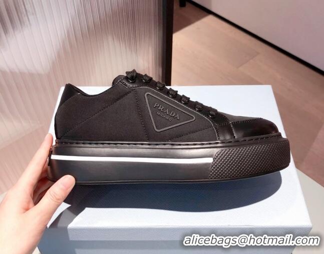 Top Quality Prada Macro Re-Nylon and Brushed leather Sneakers 051001 Black 2021 