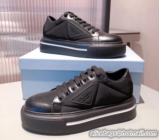 Top Quality Prada Macro Re-Nylon and Brushed leather Sneakers 051001 Black 2021 