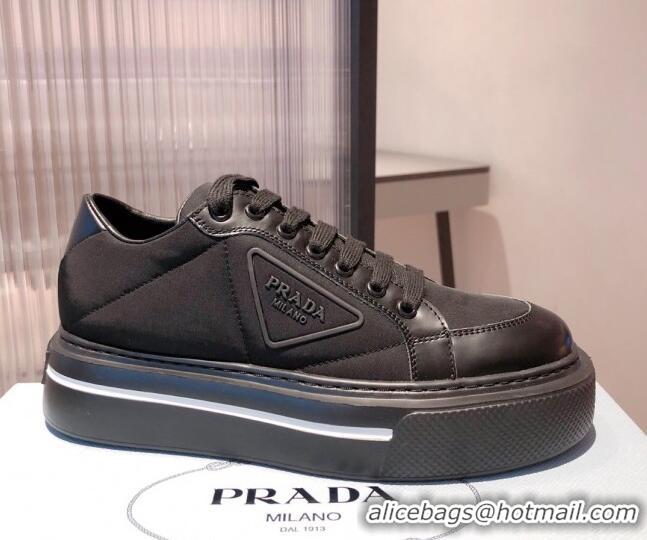 Top Quality Prada Macro Re-Nylon and Brushed leather Sneakers 051001 Black 2021 