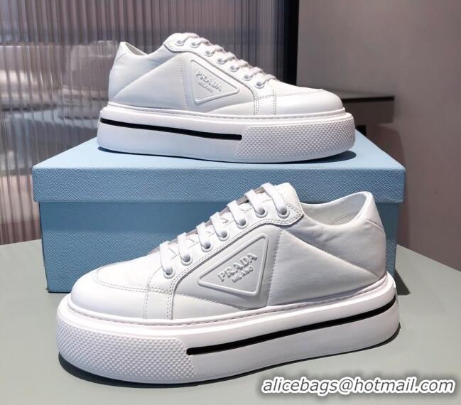 Popular Prada Macro Re-Nylon and Brushed leather Sneakers 051001 White 2021