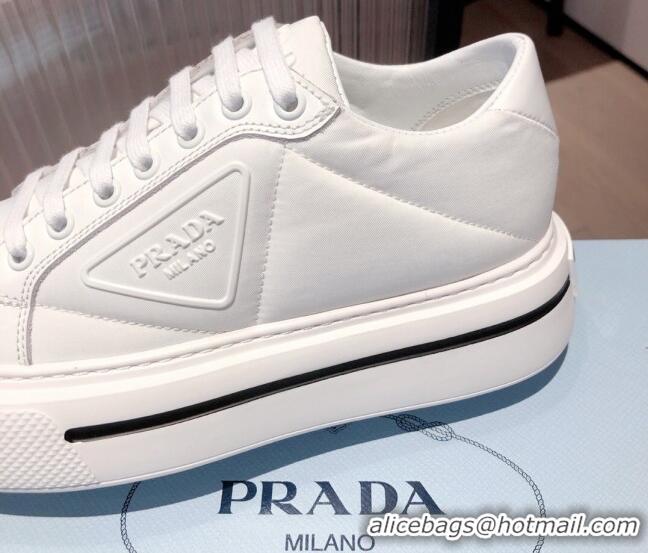 Popular Prada Macro Re-Nylon and Brushed leather Sneakers 051001 White 2021