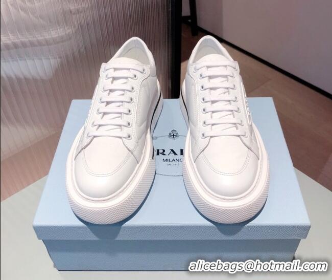 Popular Prada Macro Re-Nylon and Brushed leather Sneakers 051001 White 2021