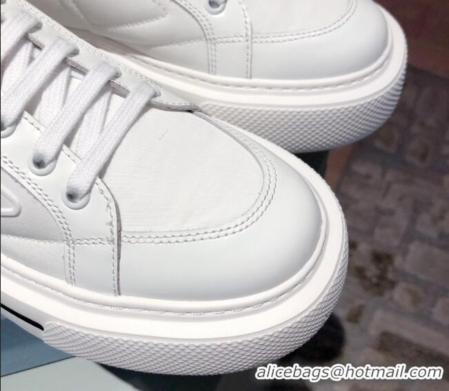 Popular Prada Macro Re-Nylon and Brushed leather Sneakers 051001 White 2021