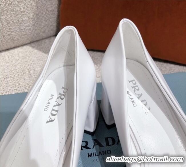 Cute Prada Metallic Logo Leather Pumps 510101 White 2021 