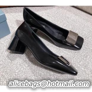 Super Quality Prada Metallic Logo Leather Pumps 510101 Black 2021 