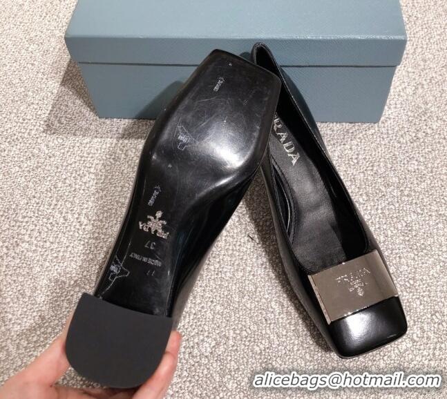 Super Quality Prada Metallic Logo Leather Pumps 510101 Black 2021 