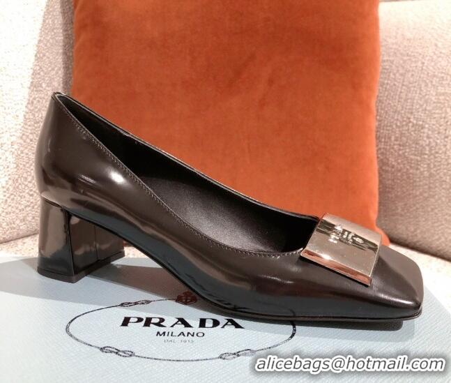 Super Quality Prada Metallic Logo Leather Pumps 510101 Black 2021 