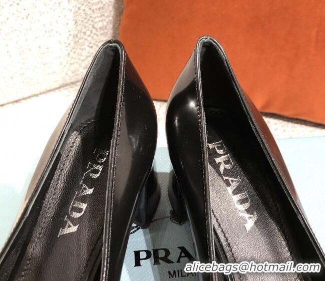 Super Quality Prada Metallic Logo Leather Pumps 510101 Black 2021 