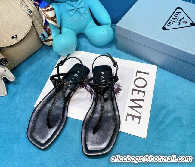 Good Product Prada Lambskin Flat Thong Sandals 061214 Black 2021