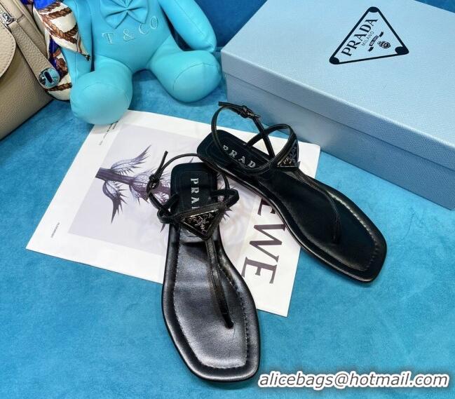 Good Product Prada Lambskin Flat Thong Sandals 061214 Black 2021