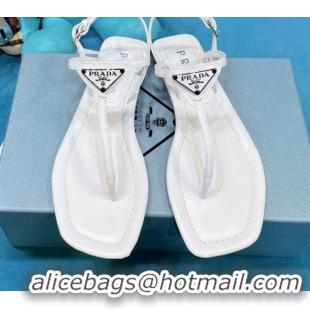 Best Luxury Prada Lambskin Flat Thong Sandals 061215 White 2021