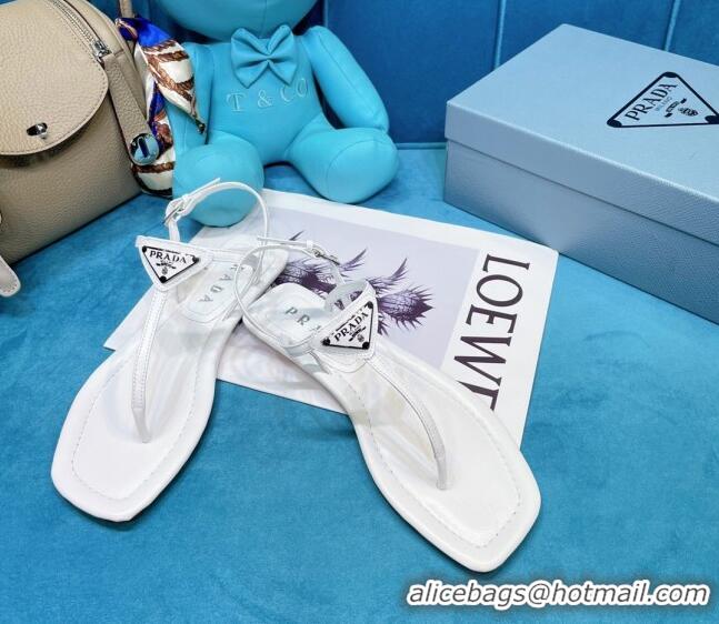 Best Luxury Prada Lambskin Flat Thong Sandals 061215 White 2021