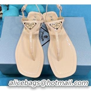 Top Quality Prada Lambskin Flat Thong Sandals 061215 Apricot 2021