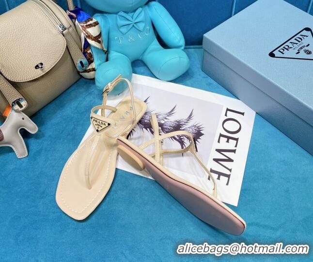 Top Quality Prada Lambskin Flat Thong Sandals 061215 Apricot 2021