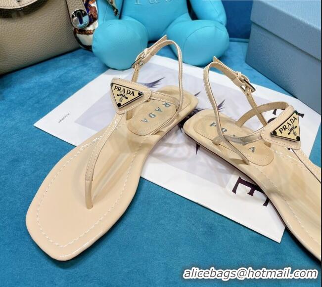 Top Quality Prada Lambskin Flat Thong Sandals 061215 Apricot 2021