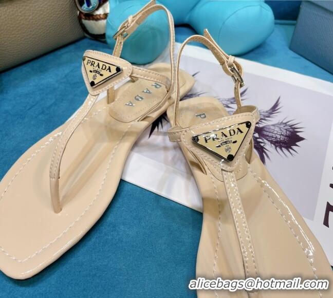 Top Quality Prada Lambskin Flat Thong Sandals 061215 Apricot 2021