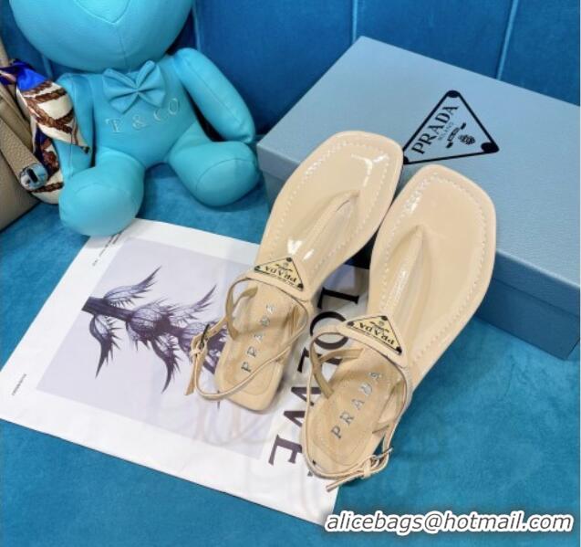 Top Quality Prada Lambskin Flat Thong Sandals 061215 Apricot 2021