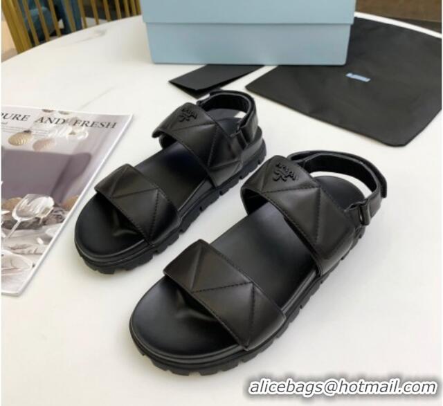 Low Price Prada Padded Nappa Leather Slingback Sandals 061218 Black 2021