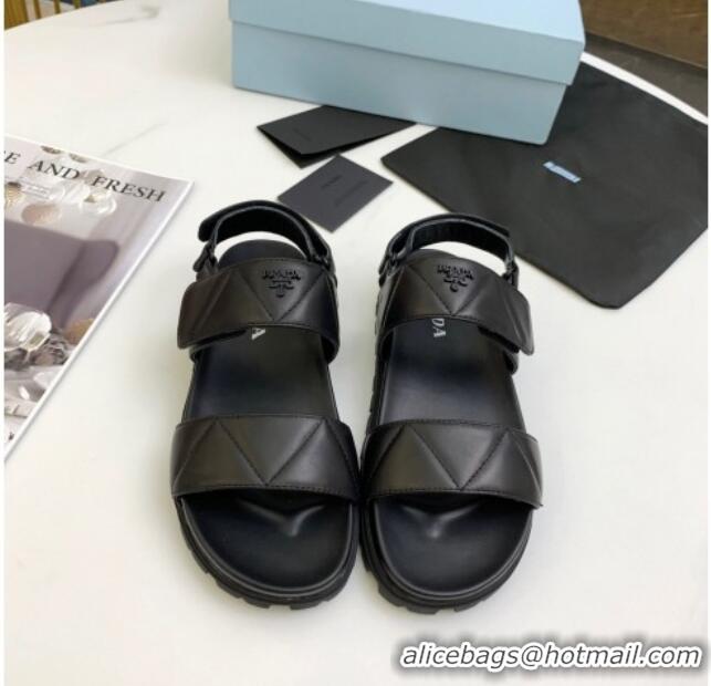 Low Price Prada Padded Nappa Leather Slingback Sandals 061218 Black 2021