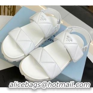 New Design Prada Padded Nappa Leather Slingback Sandals 061218 White 2021