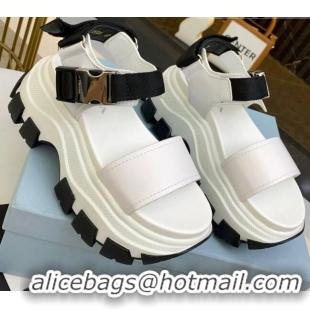 New Style Prada Calfskin Platform Sandals with Metal Buckle 061220 White 2021