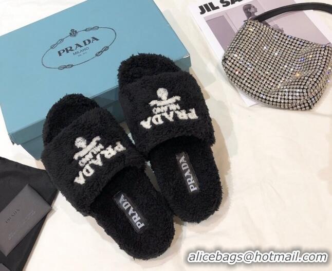 Best Design Prada Logo Fur Mules 070625 Black 2021