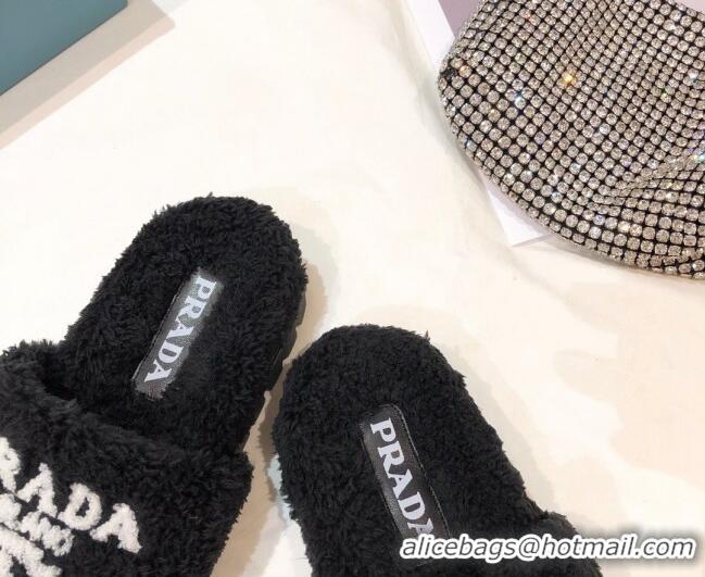 Best Design Prada Logo Fur Mules 070625 Black 2021