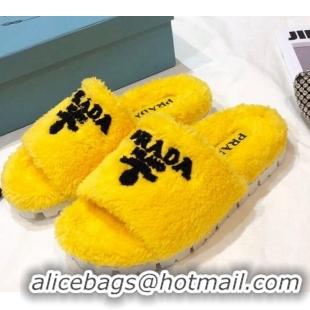 Low Price Prada Logo Fur Mules 070625 Yellow 2021