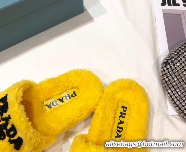 Low Price Prada Logo Fur Mules 070625 Yellow 2021