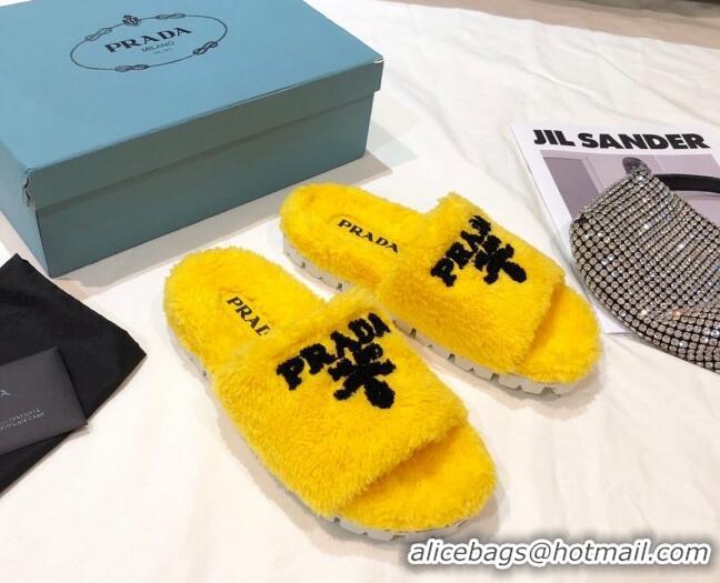 Low Price Prada Logo Fur Mules 070625 Yellow 2021