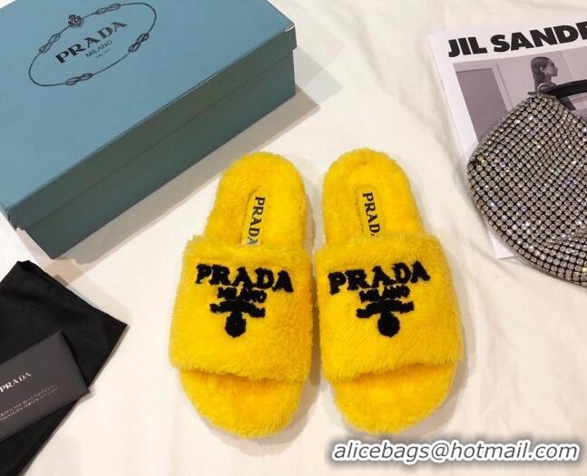 Low Price Prada Logo Fur Mules 070625 Yellow 2021