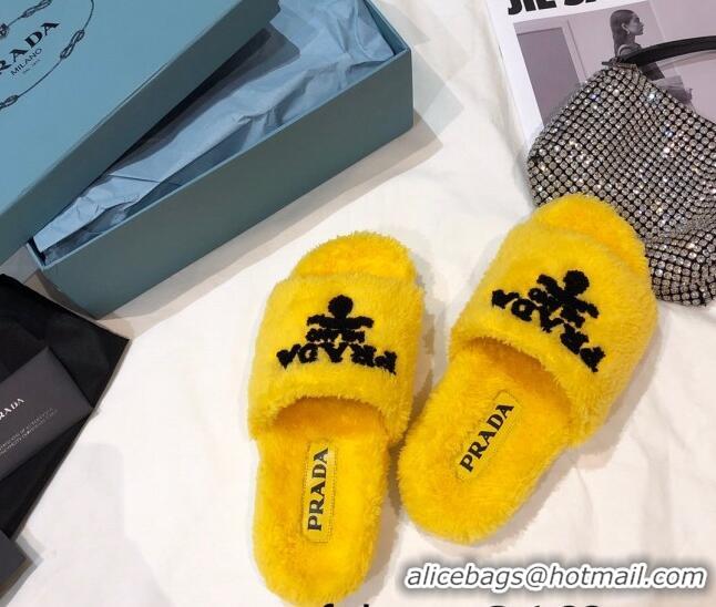 Low Price Prada Logo Fur Mules 070625 Yellow 2021