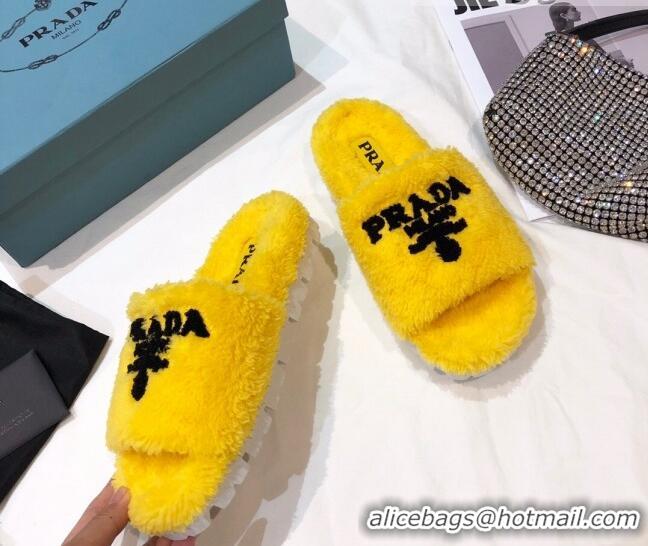 Low Price Prada Logo Fur Mules 070625 Yellow 2021