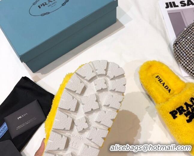 Low Price Prada Logo Fur Mules 070625 Yellow 2021