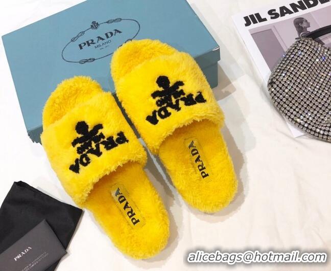 Low Price Prada Logo Fur Mules 070625 Yellow 2021