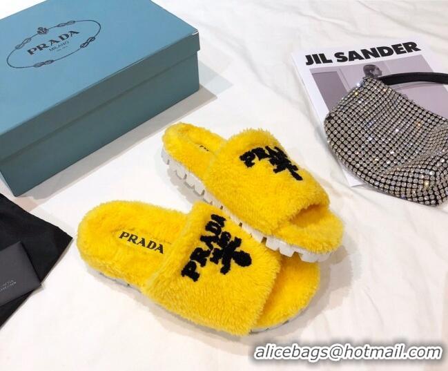 Low Price Prada Logo Fur Mules 070625 Yellow 2021