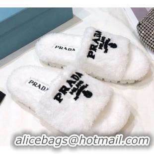 Discount Prada Logo Fur Mules 070625 White 2021