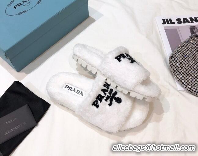 Discount Prada Logo Fur Mules 070625 White 2021